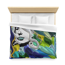 Load image into Gallery viewer, Duvet Cover — Abstract Mermaid Portrait in Ocean Blues & Greens