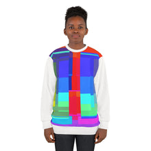 Load image into Gallery viewer, Abstract Color Block Sweatshirt — Vibrant Geometric Graphic Pullover