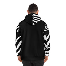 Load image into Gallery viewer, Black & White Geometric Hoodie – Bold Striped AOP Streetwear