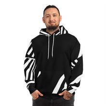 Load image into Gallery viewer, Black & White Geometric Hoodie – Bold Striped AOP Streetwear
