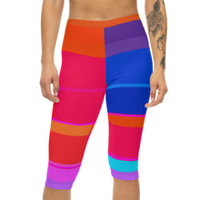 Load image into Gallery viewer, Colorblock Capri Leggings — Bold Neon Geometric Activewear

