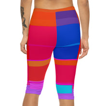 Load image into Gallery viewer, Colorblock Capri Leggings — Bold Neon Geometric Activewear
