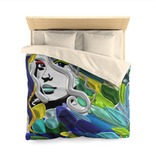 Load image into Gallery viewer, Duvet Cover — Abstract Mermaid Portrait in Ocean Blues &amp; Greens
