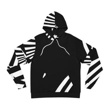 Load image into Gallery viewer, Black &amp; White Geometric Hoodie – Bold Striped AOP Streetwear
