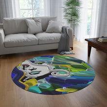 Load image into Gallery viewer, Abstract Mermaid Face Round Rug — Colorful Ocean Waves Accent Mat
