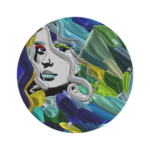 Load image into Gallery viewer, Abstract Mermaid Face Round Rug — Colorful Ocean Waves Accent Mat
