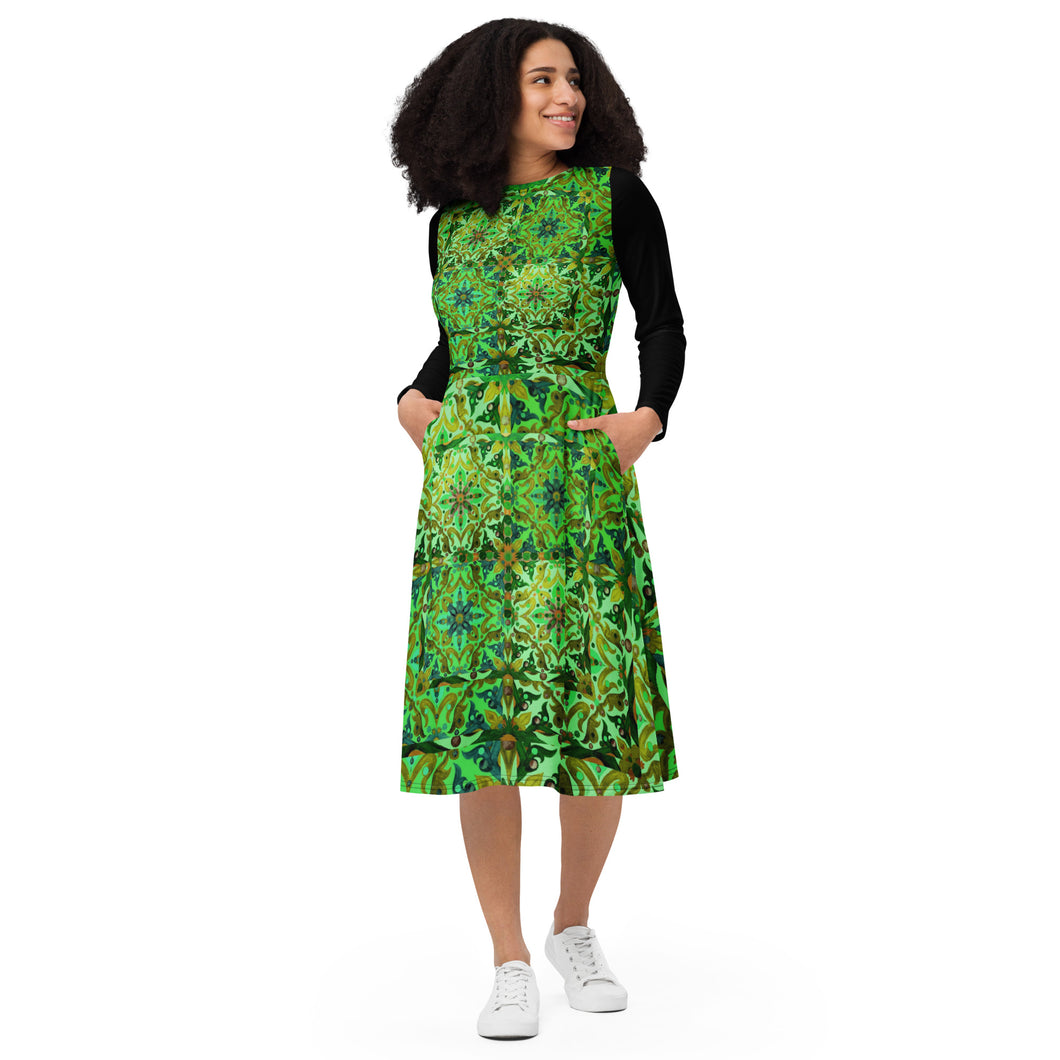 All-over print long sleeve midi dress Laila Lago & C. by I.A.