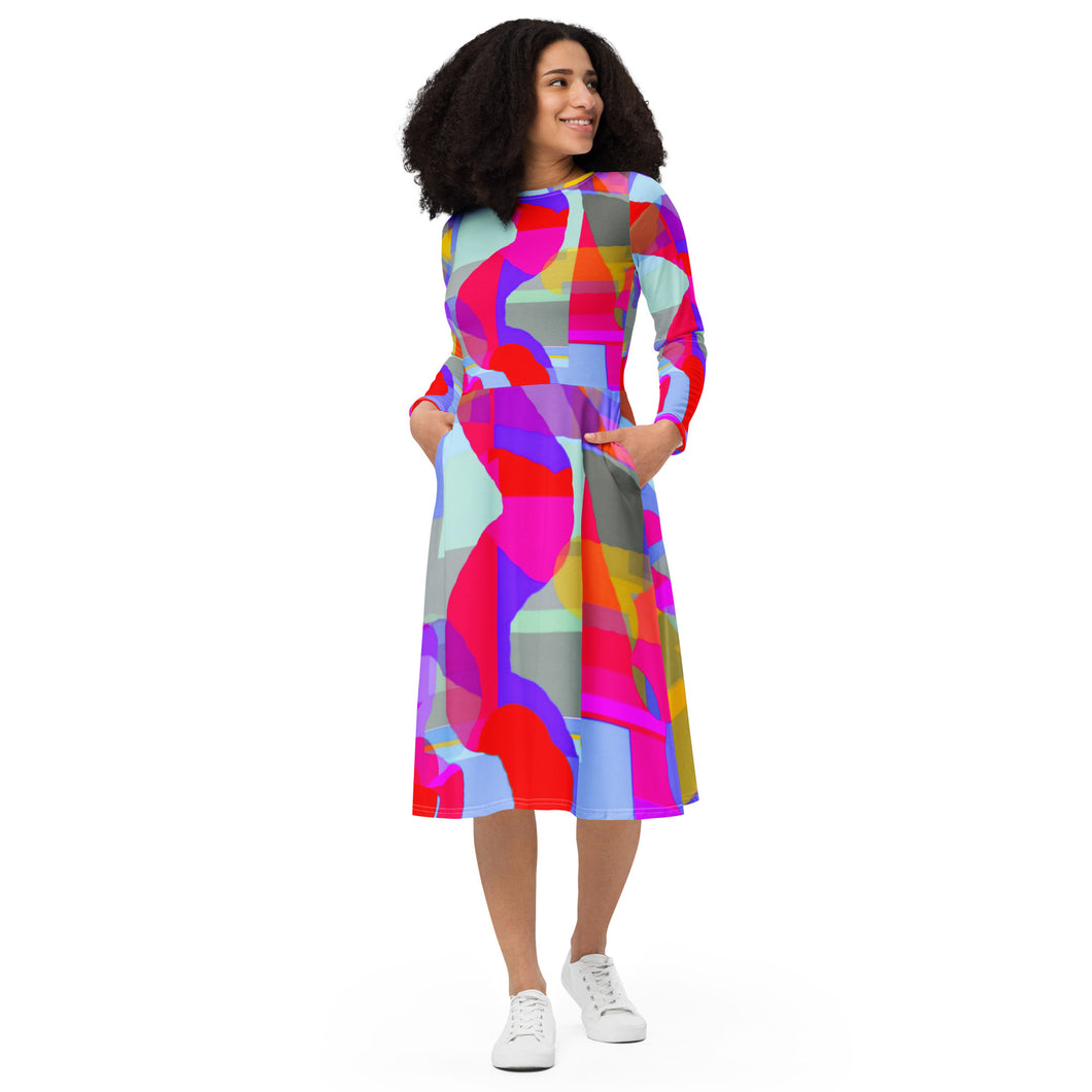 All-over print long sleeve midi dress Laila Lago &C. by Iannilli Antonella