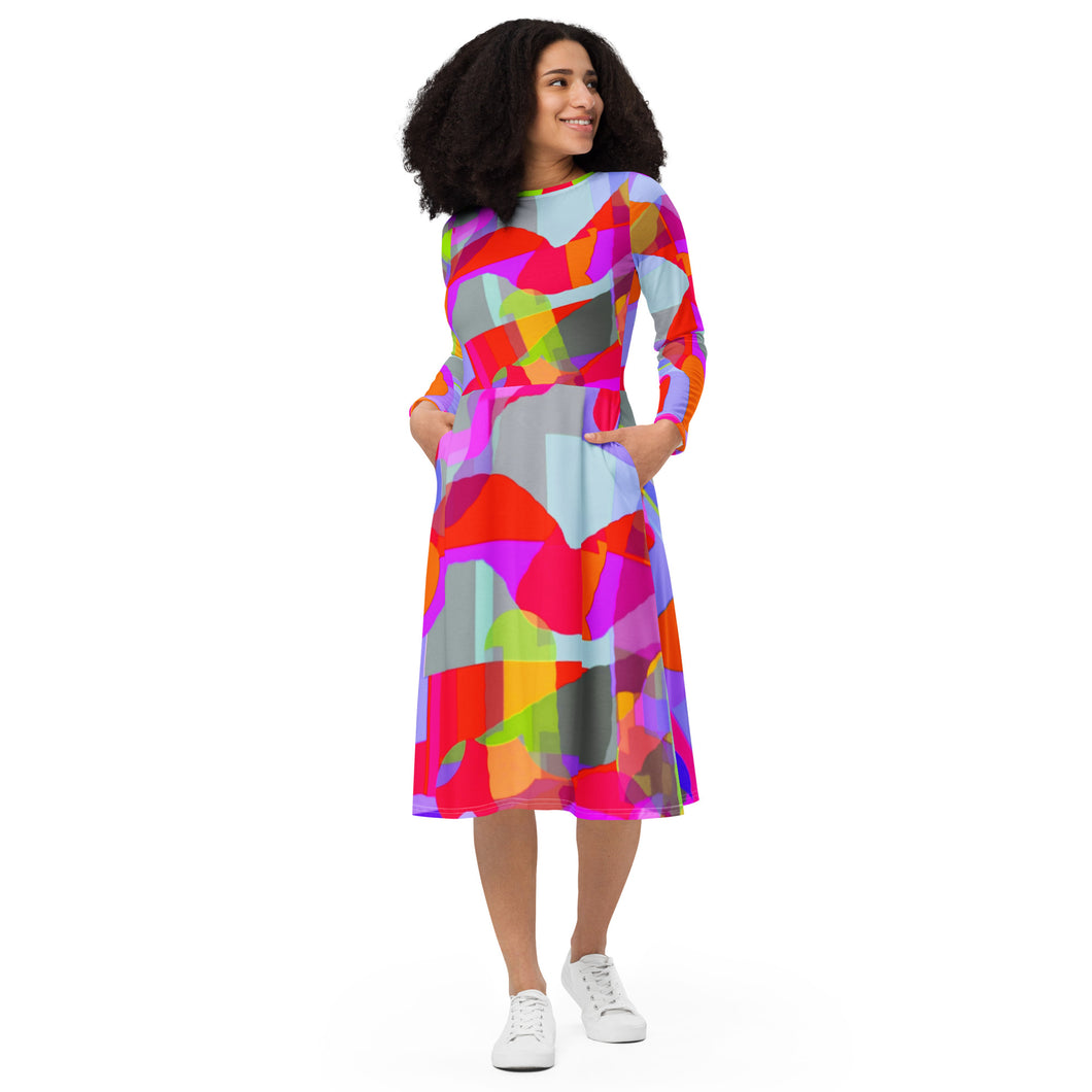 All-over print long sleeve midi dress Laila Lago & C. by Iannilli Antonella