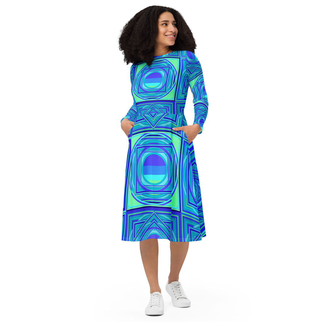 All-over print long sleeve midi dress Laila Lago & C. by Iannilli Antonella