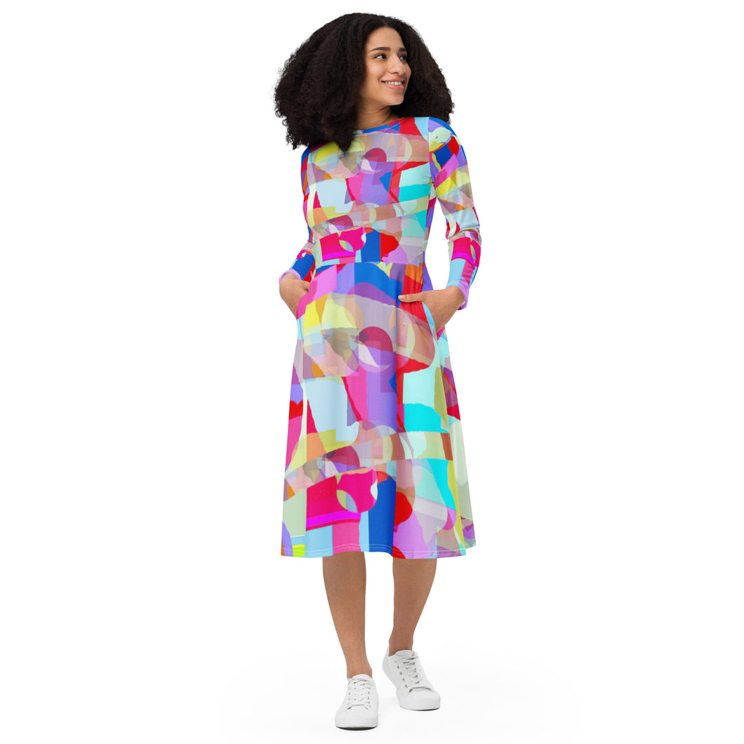 All-over print long sleeve midi dress Laila Lago & C. by Iannilli Antonella