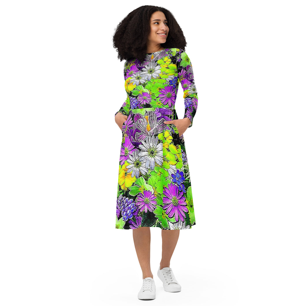 All-over print long sleeve midi dress Linea Laila Lago & C. by I.A.