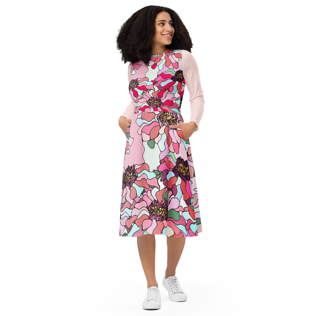 All-over print long sleeve midi dress Laila Lago & C. by II,A.