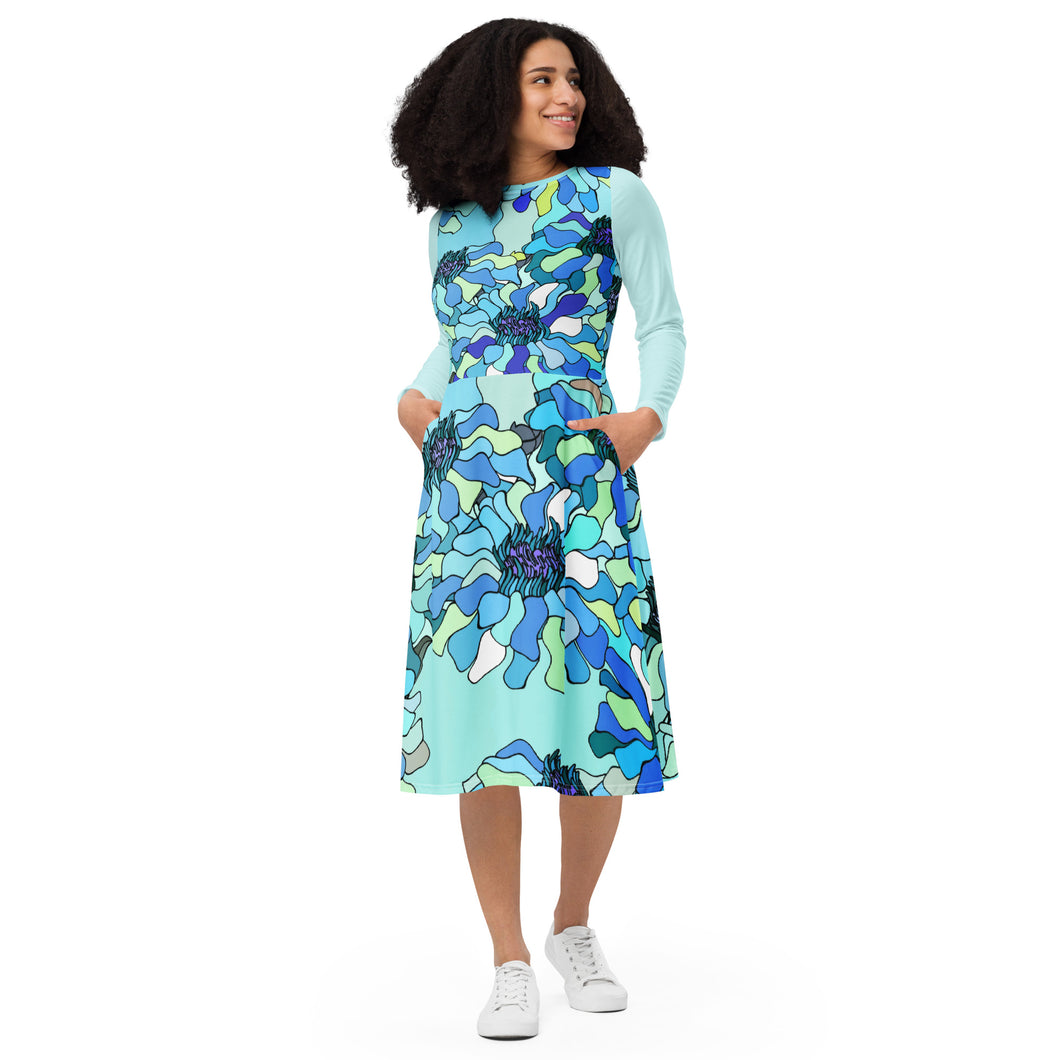 All-over print long sleeve midi dress Laila Lago & C. by I.A.